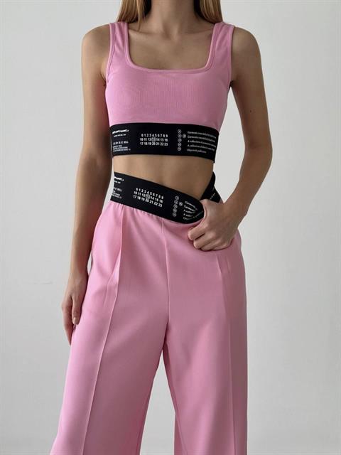Premium Series Beli Kalın Lastikli Pembe Palazzo Pantolon