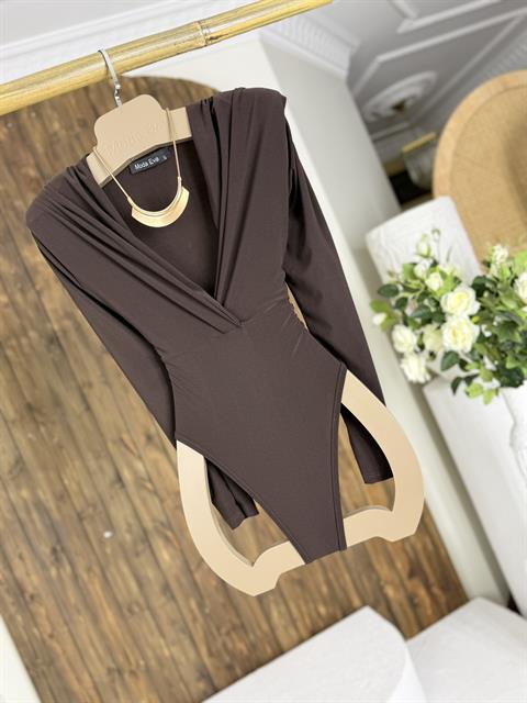 Sandy Kumaş Vatkalı Bodysuit Kahverengi