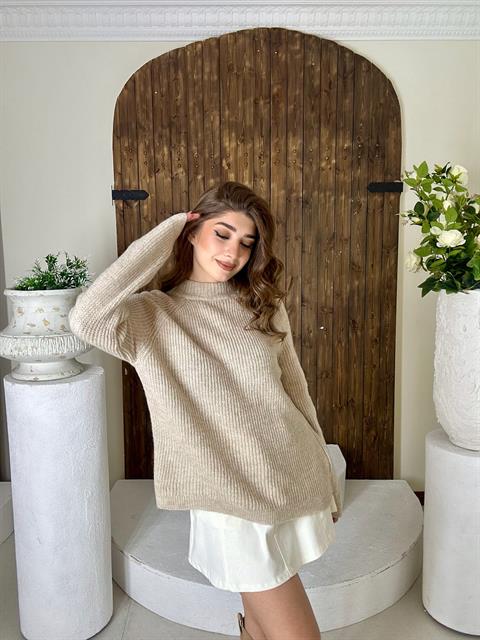 Yuvarlak Yaka Oversize Yumoş Triko Basic Kazak