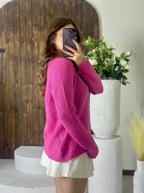 Yuvarlak Yaka Oversize Yumoş Triko Basic Kazak