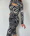 Zebra Desen Pencere Detay Uzun Elbise